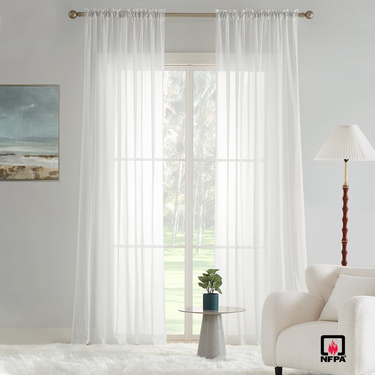 Liz Solid Flame Retardant Sheer Curtains