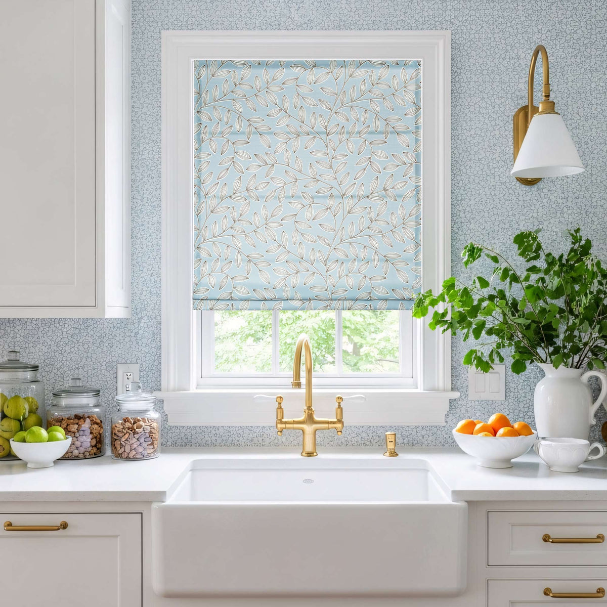 Fronde Leaf Pattern Custom Roman Shades
