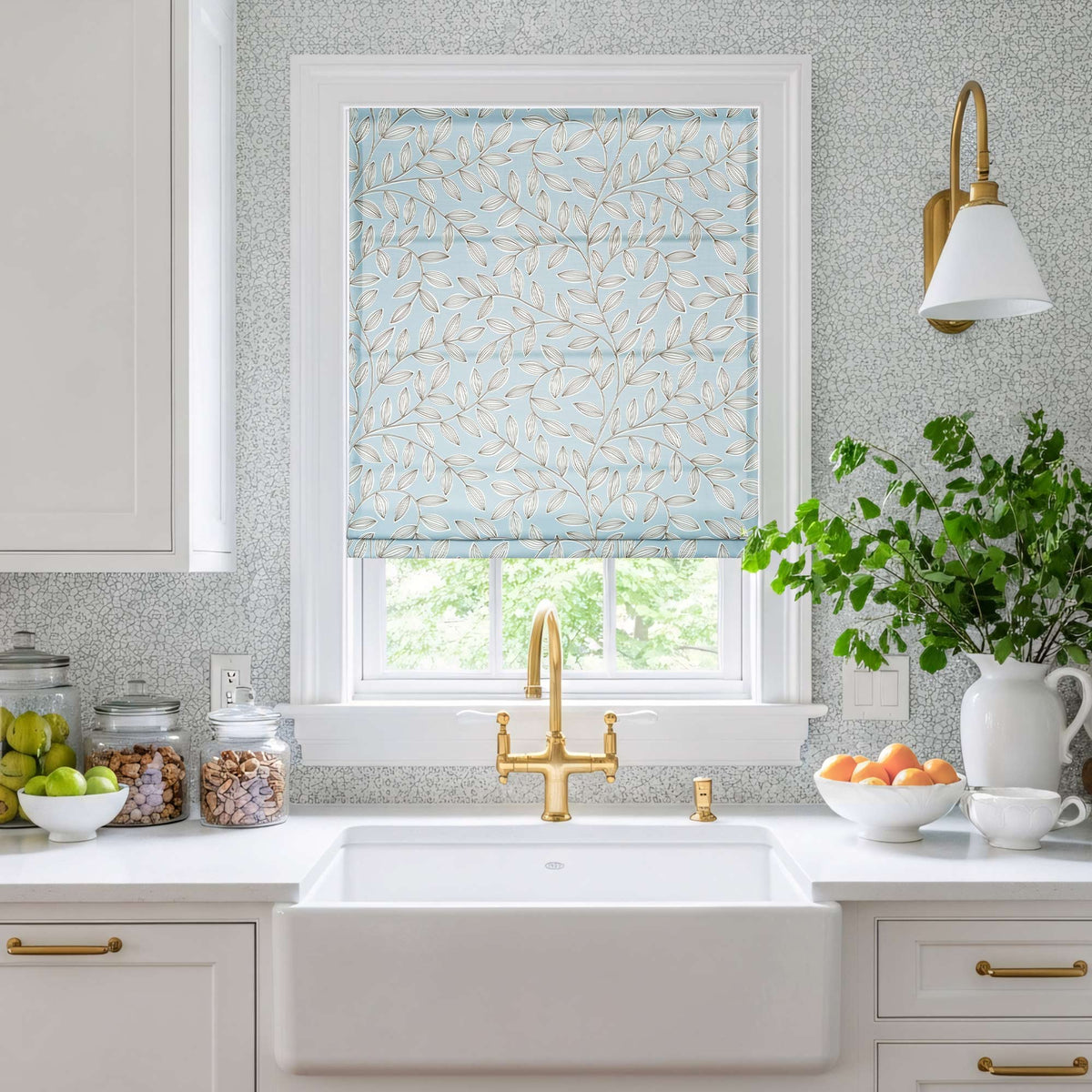 Fronde Leaf Pattern Custom Roman Shades