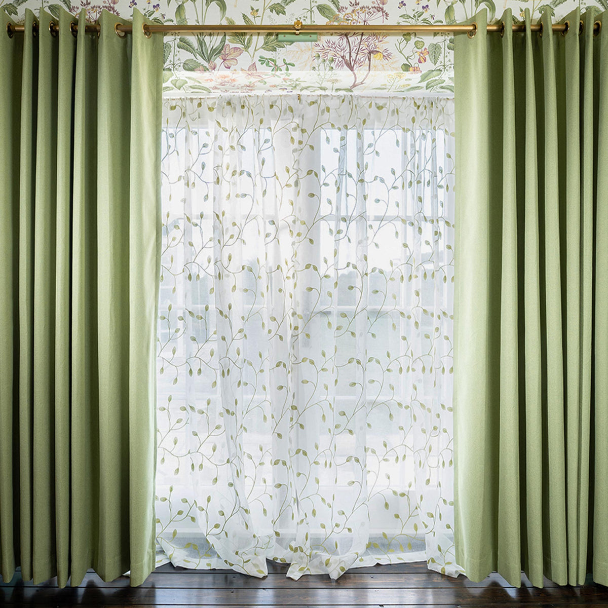 May Vine Leaf Embroidered Sheer Curtains