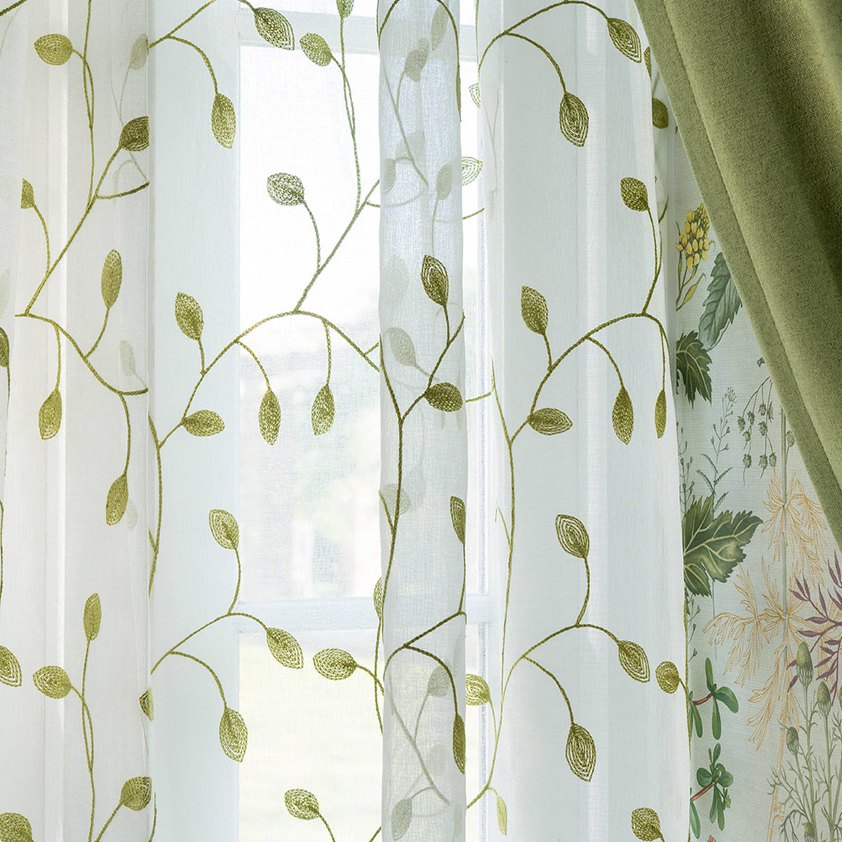 May Vine Leaf Embroidered Sheer Curtains