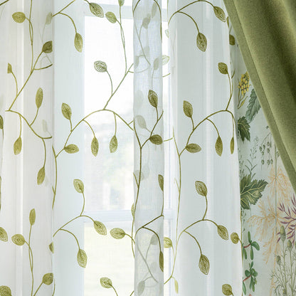 May Vine Leaf Embroidered Sheer Curtains