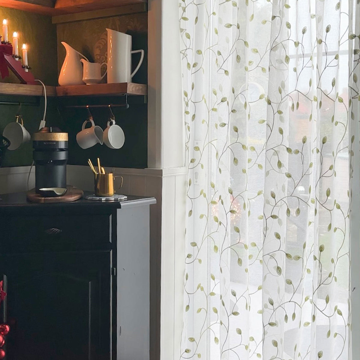 May Vine Leaf Embroidered Sheer Curtains