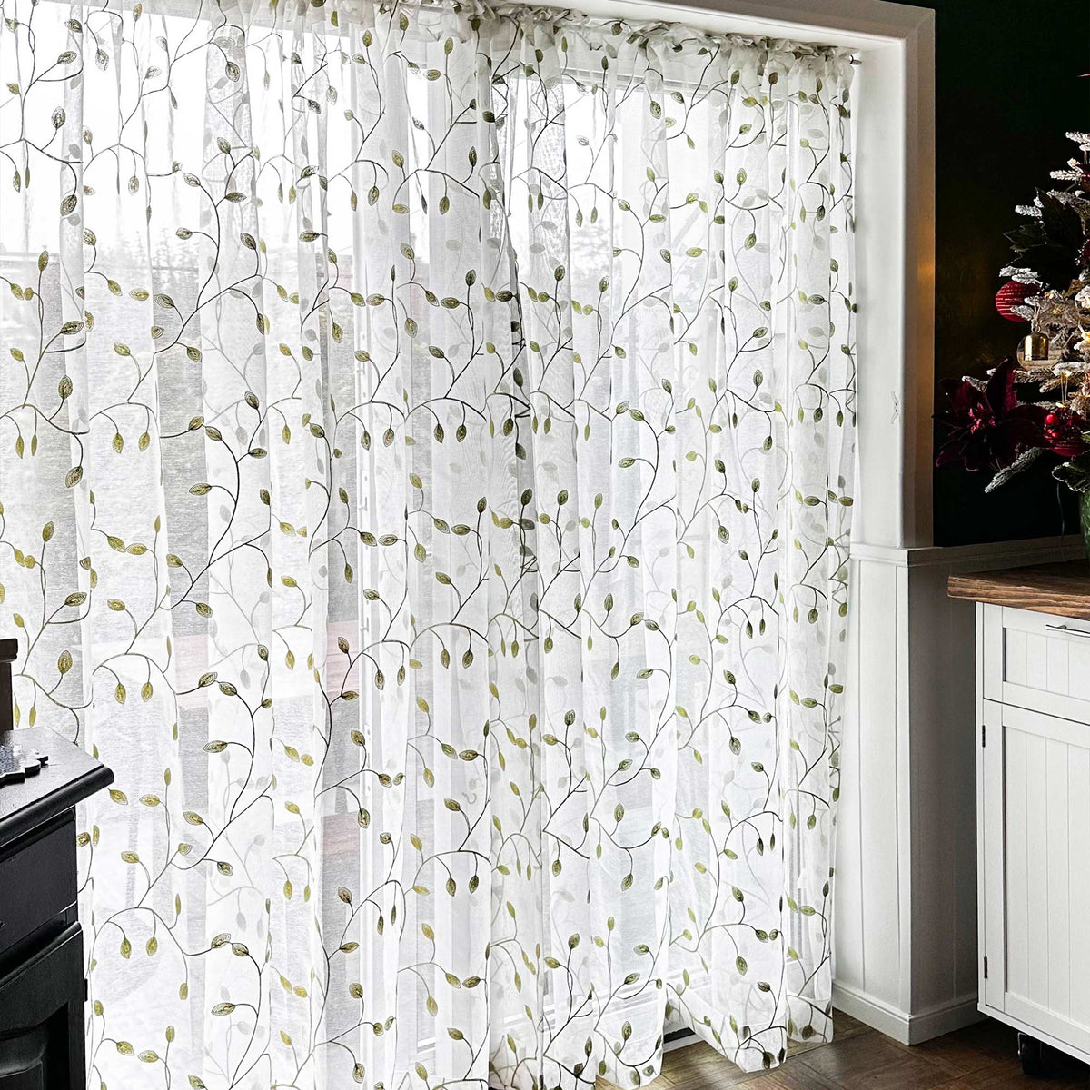 May Vine Leaf Embroidered Sheer Curtains