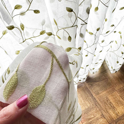 May Vine Leaf Embroidered Sheer Curtains