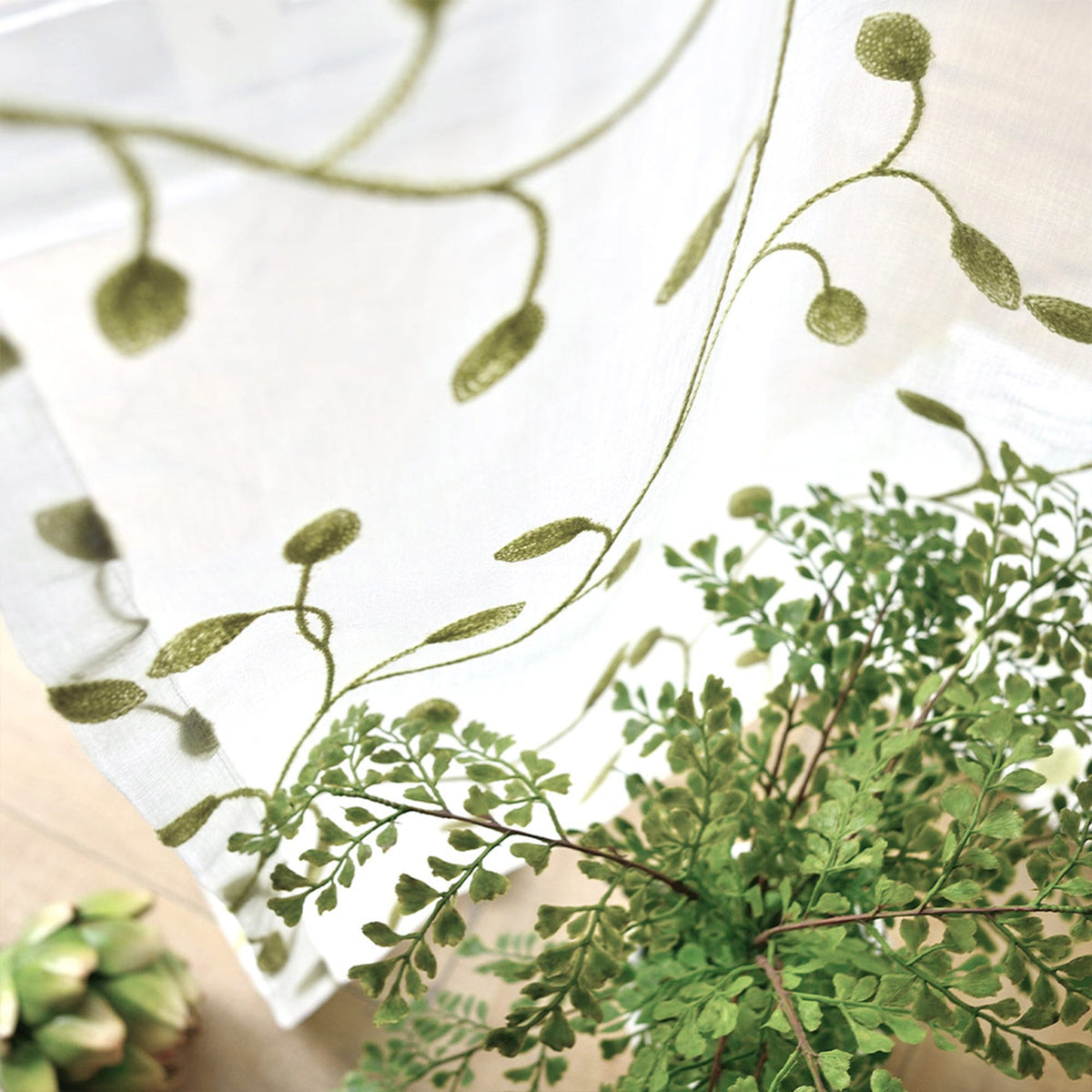 May Vine Leaf Embroidered Sheer Curtains