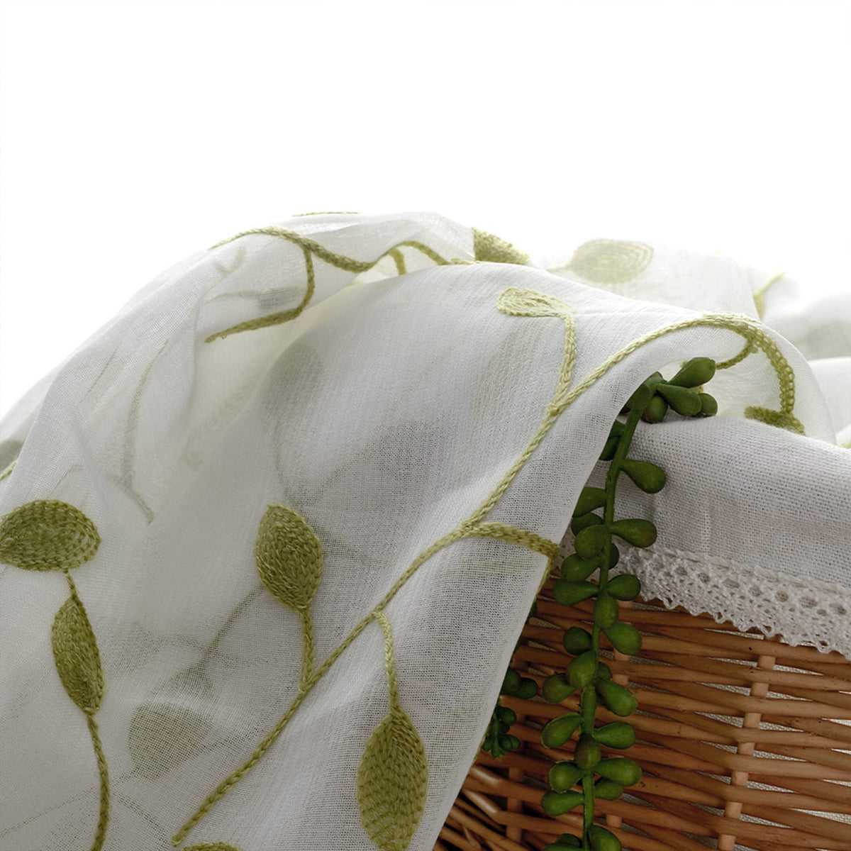 May Vine Leaf Embroidered Sheer Curtains