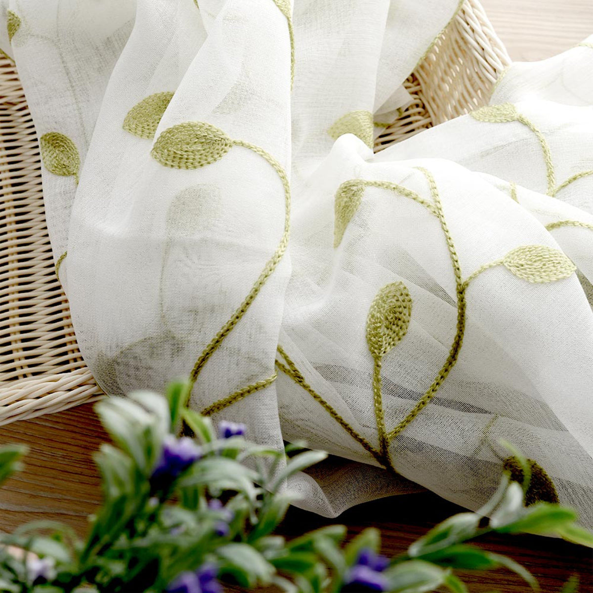 May Vine Leaf Embroidered Sheer Curtains