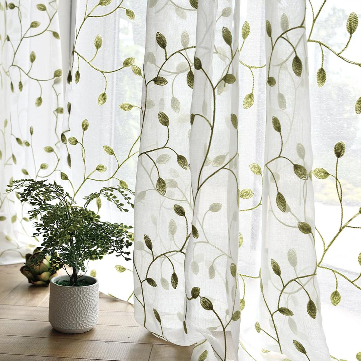 May Vine Leaf Embroidered Sheer Curtains