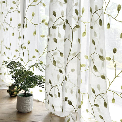 May Vine Leaf Embroidered Sheer Curtains