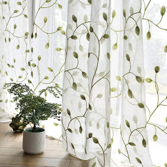 May Vine Leaf Embroidered Sheer Curtains