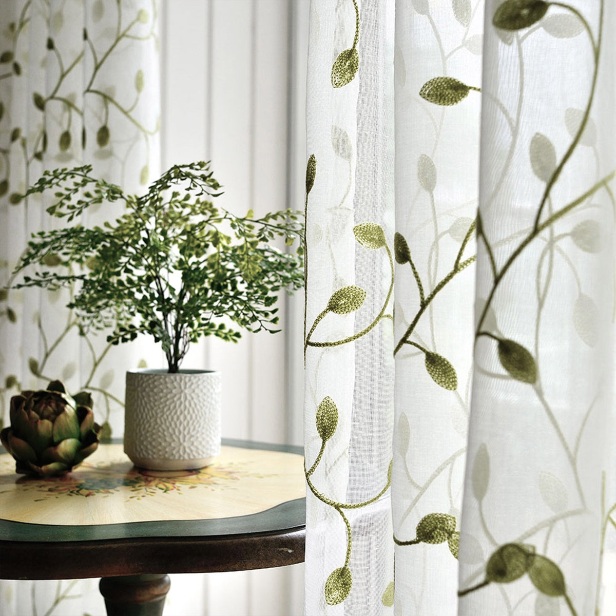 May Vine Leaf Embroidered Sheer Curtains