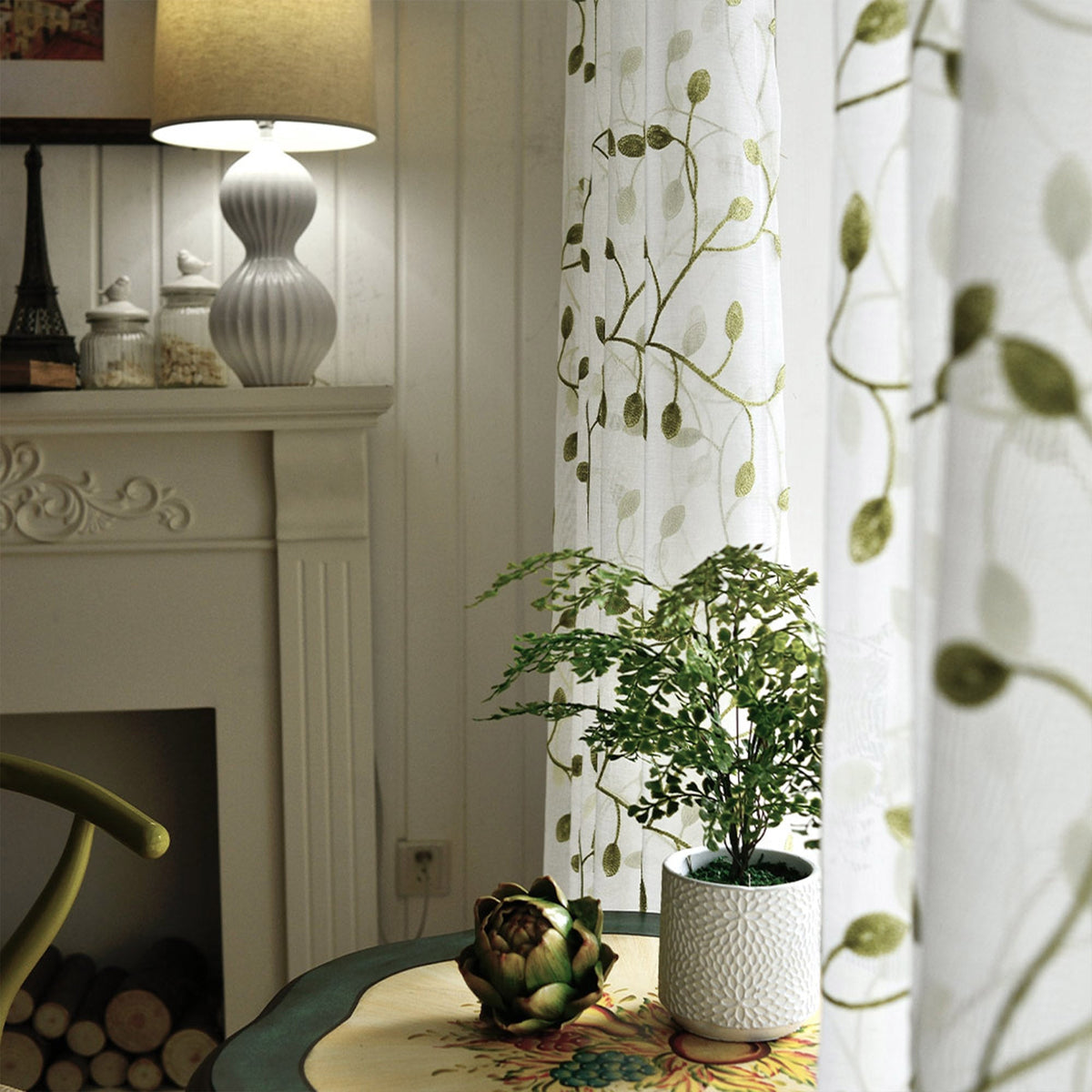 May Vine Leaf Embroidered Sheer Curtains
