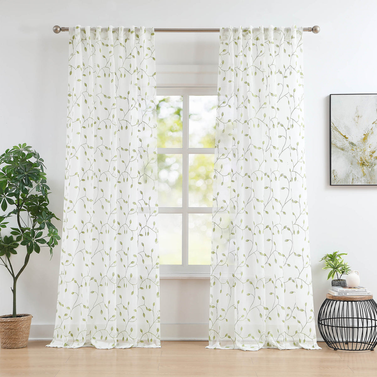 May Vine Leaf Embroidered Sheer Curtains