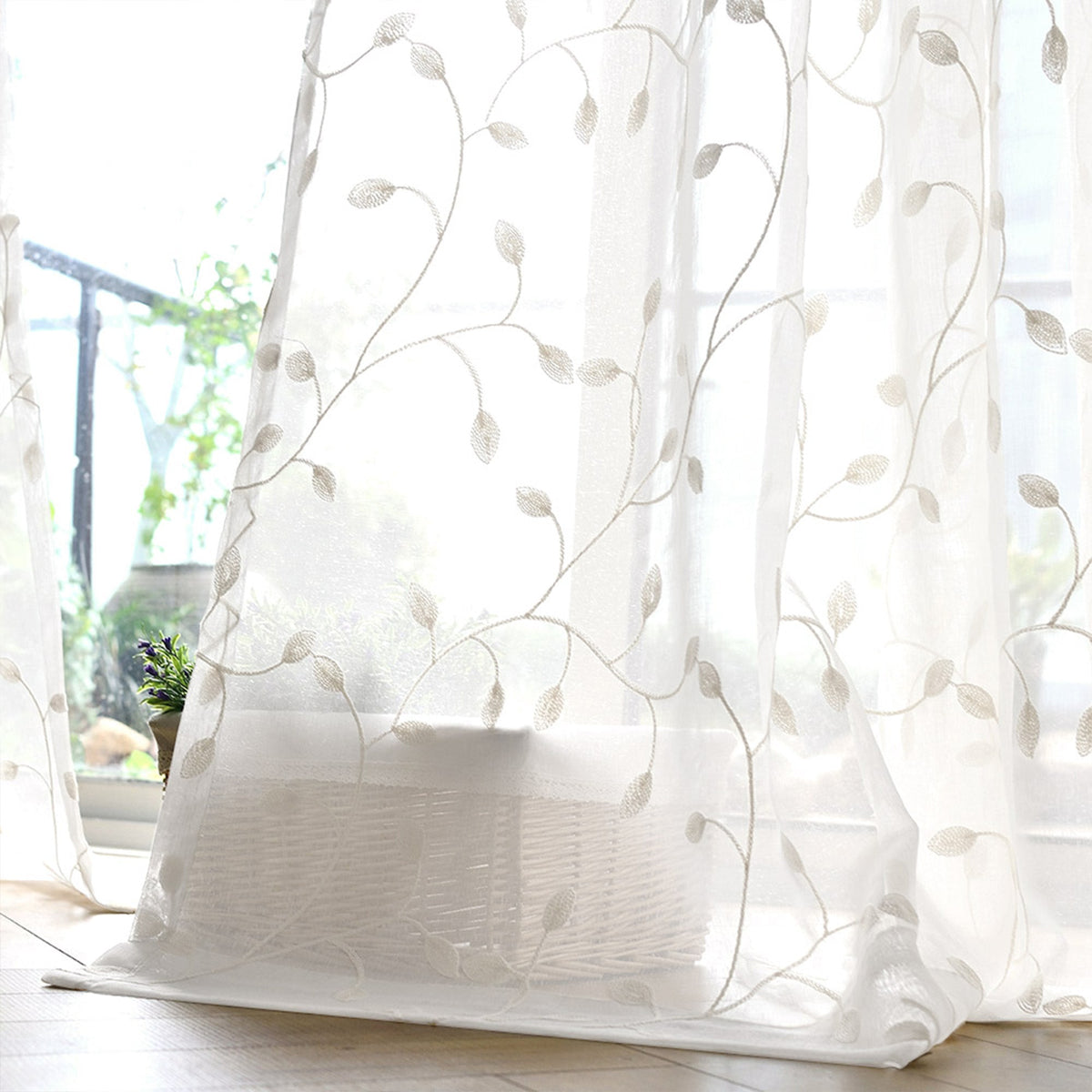 May Vine Leaf Embroidered Sheer Curtains