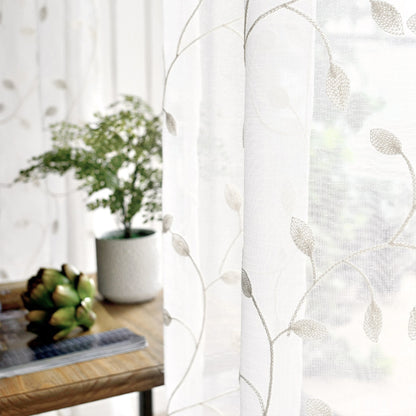 May Vine Leaf Embroidered Sheer Curtains