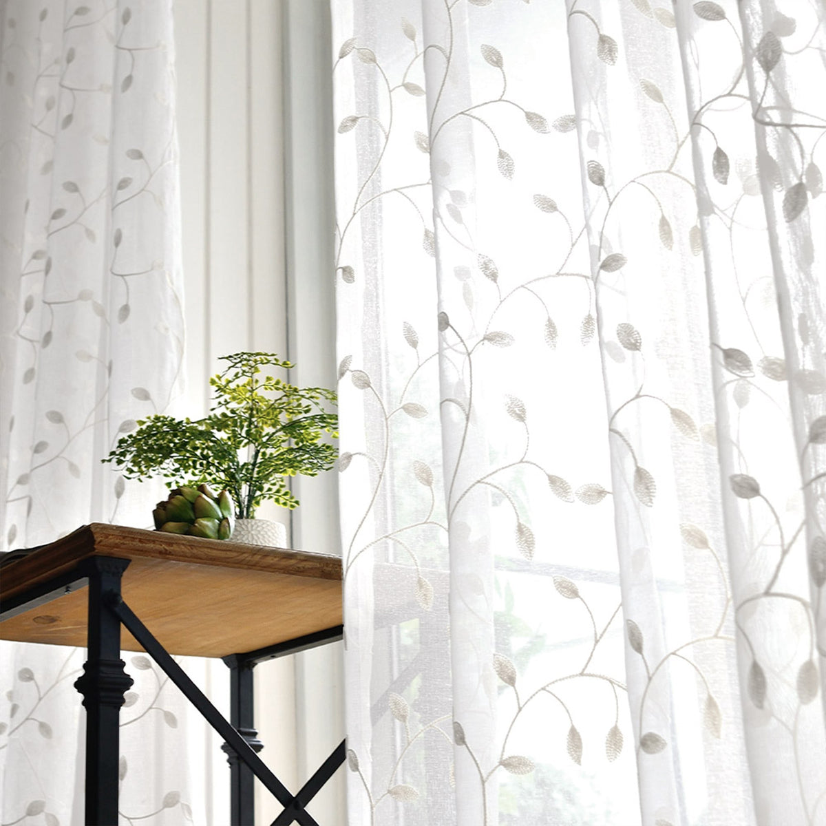 May Vine Leaf Embroidered Sheer Curtains