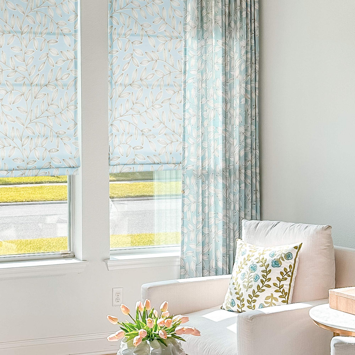 Fronde Leaf Pattern Custom Roman Shades